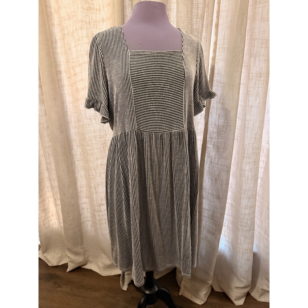 Downeast Women XL Black White Striped Square Neck Knit Dress